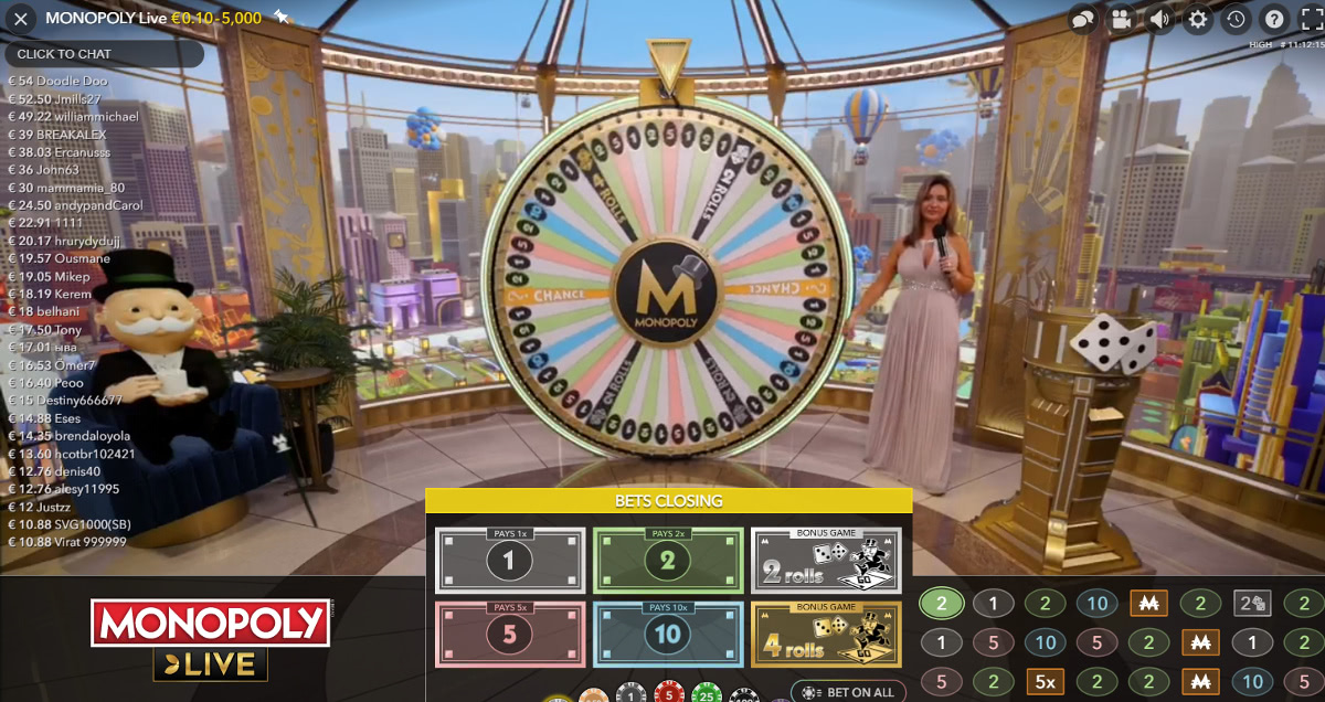 Monopol-Live-Casino-Spiel